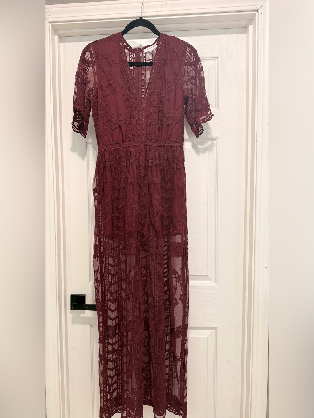 Socialite Burgundy Lace Romper Backless with Plunging Neckline
